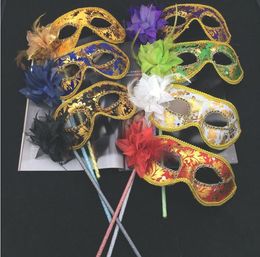 Hand Made Party Mask with stick Wedding Venetian Half face flower mask Halloween Masquerade Mask supplies SN1754