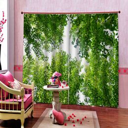 Customized size Luxury Blackout green forest curtains Thick shading soundproof windproof curtain