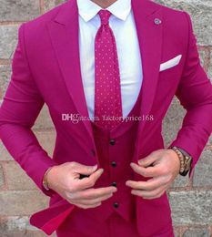 Fashionable Classic slim Groomsmen Peak Lapel Groom Tuxedos Men Suits Wedding/Prom/Dinner Best Man Blazer(Jacket+Pants+Tie+Vest) A291
