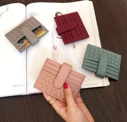 DHL50pcs Card Holders Women PU Solid Weave Credit Card Holder Short Multifunctional Hasp Min wallet Mix color