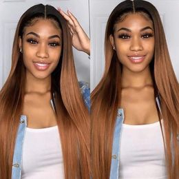 Blonde Ombre T1B/30 Lace Front Wigs Black Roots Silky Straight Brazilian Virgin Human Hair Pre Plucked Bleached Knots Full Lace Wig