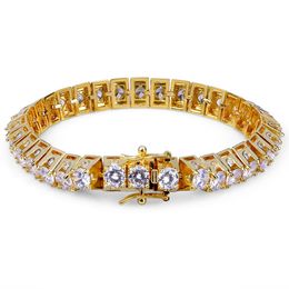 18K Gold and White Gold Plated Hiphop CZ Zirconia Designer Tennis Bracelet Princess Diamond Wrist Chains for Men Hip Hop Rapper Jewelry Gift