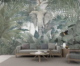 American Vintage Wallpaper Nordic Tropical Plant Coconut Tree Animal Elephant Home Decor Covering Wallpaper
