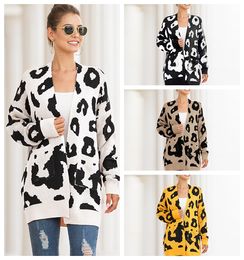 Spot Sweaters European autumn winter explosion models long double pocket leopard cardigan sweater support mixed batch