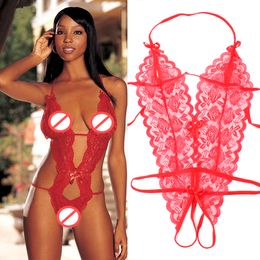 Erotic Lingerie Sexy Costumes Lace Siamese Perspective Three-Point Underwear G-string Sexy Lingerie Adult Products One Size Black White Red