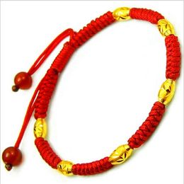Gold Plated Beads Bracelet Transfer Luck Red Rope Adjustable Bracelet Hand-knitted Lucky Feng Shui Hand Rope