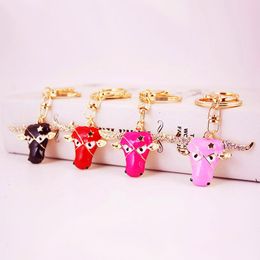 Newest 3pcs/Lot Animal Keychain Cow Head Shape Rhinestone Crystal Enamel Alloy Pendant Keychain Oil Drop Metal Man Car Key Chains