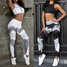 S-XXXL Plus Size Women Geometric Push Up Tight Fitness Leggings Yoga Pants 2020 Gym Clothing Mesh Patchwork Athletic Sports Wear