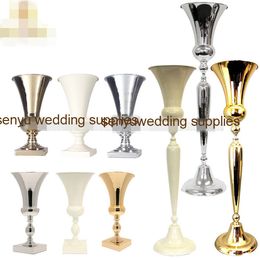 30cm /98cm tall )New Tall Flower Vase Wedding Decorative Gold /white Metal Vase Centerpieces Trumpet Flower Vases senyu0138