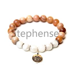 MG065 2A Grade Moonstone Lotus Bracelet Natural Sunstone Gemstone Chakra Yoga Bracelet New Design Balance Mala Bracelet