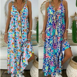 Women Sleeveless Bohemian Long Maxi Dress Summer Beach Party Sundress Casual Holiday Print Dresses Plus Size