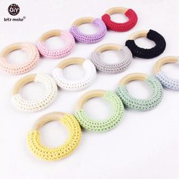 Charms Wholesale- Wood Teethers Toy Natural Maple wood teething rings 20pc Chunky Crocheted Ring Baby Nursing Necklace