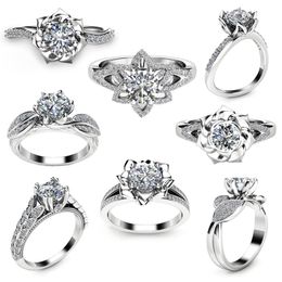 Hot New Rings rhinestone flower good quality Fashion silver 925 ring mixed different styles fashion wedding Jewellery free DHL