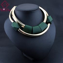 Vintage Wood Beads Pendant Initial Necklace for Women Fashion Green Black Choker Kpop Big Name Bijoux Femme American Jewellery