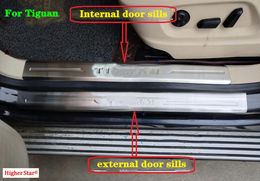 stainless steel 8pcs(4external+4 internal)door sills scuff footplate,guard plates,protection bar with logo for Volkswagen Tiguan 2009-2015