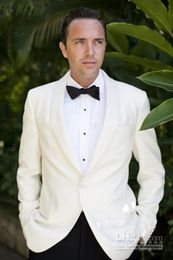 New Custom Design Ivory One Button Shawl Lapel Groom Tuxedos Groomsmen Men Wedding Blazer Dress Suits (Jacket+Pants+Girdle+Tie) 1405