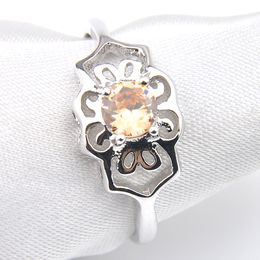 Luckyshine Unique charm Champagne Morganite Gems 925 Silver Woman's Flower shape Decorative Border Rings Jewelry