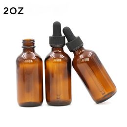 Empty Boston Amber Glass Dropper Bottle 60ml With Round Boston Essential Oil Bottle for Drop Essential Oil Cosmetic Use