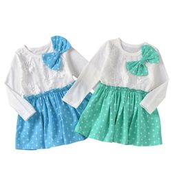 Baby Girls Clothes Kids Lace Bowknot Dresses Child Patchwork Princess Dress Long Sleeve Star Printed Dresses Party Dance Clothing BYP731