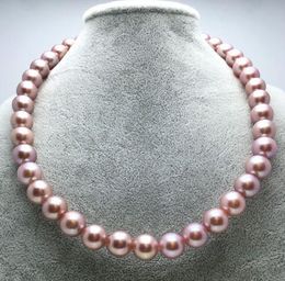 Edison 12-14mm natural pearl powder purple Prize round natural pearl necklace free shipping