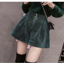 New women's high wasit zipper patchwork corduroy fabric wide leg fashion boot cut shorts plus size S M L XL