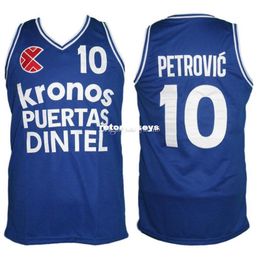 Drazen Petrovic # 10 Kronos Puertas Baloncesto Dintel Euro retro para hombre cosido encargo Número Nombre