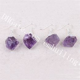 10Pairs Silver Plated Raw Amethyst Drop Earrings Handmade Crystal Jewellery Rough Gemstone Natural Amethyst Point Earrings February Birthstone