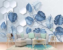 3d Wallpaper Relief Nordic Light Blue Small Fresh Tropical Plant Leaves Home Decor Living Room Bedroom Wallcovering