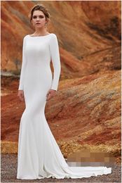 Stretch Crepe Mermaid Long Modest Wedding Dresses 2020 Simple Elegant Reception Bride's Dress Informal Custom made Bridal Gowns