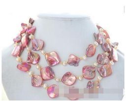 necklace Free shipping ++20mm pink square south sea shell rice freshwater pearl necklace 50inch