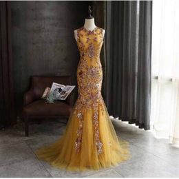 Sparkling Mermaid Prom Dresses With Sequins Lace Appliques Tulle Custom Made Celebrity Pageant Gowns Zipper Evening Dress
