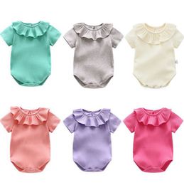 Baby Rompers Solid Toddler Boy Jumpsuits Ruffled Collar Baby Girl Romper Short Sleeve Infant Climbing Clothes Summer Baby Clothing DHW3314