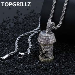 TOPGRILLZ Hip Hop Detachable Medicine Bottle Pendant Necklace Men's Jewelry Gold Silver Color Cubic Zircon Necklaces Gifts