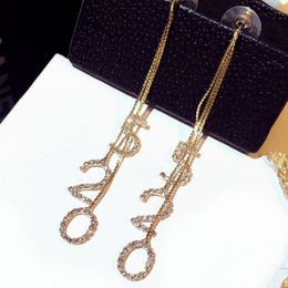 Wholesale-ins fashion luxury designer super glittering diamonds cute number long dangle stud earrings for woman girls