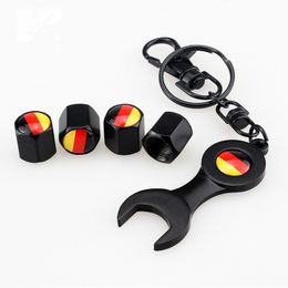 National flag Tyre stem Valves cap With Wrench KeyChain Car Wheel Tyre Valve Caps Cover For Benz Car Styling