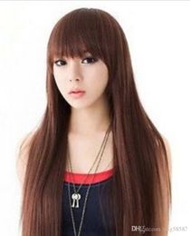 WIG free shipping Women's light brown long straight hair full bangs wire fashion wigs wig-A
