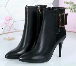 Classic Brand Womens High Heel 10CM Snow Winter Ankle Boots Martin Thin Heel Cow Leather Booties SZ35-40