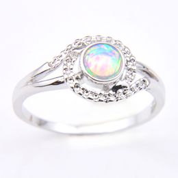 Wholesale 12 Pcs/Lot Luckyshine Newest Weddings Jewellery Round Fire White Opal Gemstone 925 Sterling Silver Plated Weddiing Ring