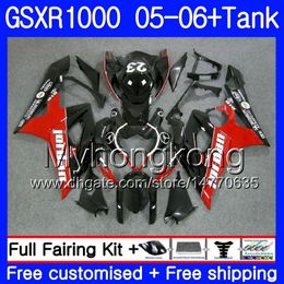 Kit+Tank For SUZUKI GSXR-1000 1000CC GSXR 1000 05 06 Body 300HM.30 GSX-R1000 1000 CC GSX R1000 K5 GSXR1000 black red hot 2005 2006 Fairing