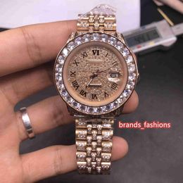 Rose Gold Men's Iced Diamond Wristwatch Rose Gold Diamond Face Watch Full Diamond Stainless Steel Strap Watch Automatic Mechanical Watches