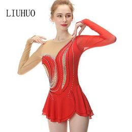 LIUHUO 2020 new design figure Skating Dress light RED skating dance costumes professional girls Ice Skating Dresses