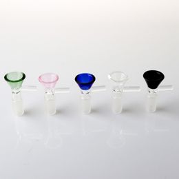 Smoking Accessories Colorful Handle Glass Bowl Slide Funnel With 14mm 18mm male Joints Suit for Bongs