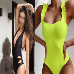 sexy high waist Bikinis set One piece Sexy print swimwear youfine ear edge shoulder three piece hollow one piece Designer wholesale wear