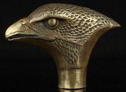 chinese Old Bronze Hand Carved Eagle Statue Cane Walking Stick Head