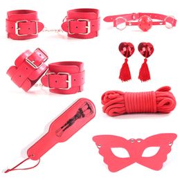 7PC Bondage Glossy Leather Bandage Set Adult Tool Slave Restraints Toys Shackle #R52