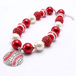 Wholesale Rhinestone Ball Pendant Kid Chunky Necklace Fashion New Design Bubblegum Bead Chunky Necklace Children Jewellery For Toddler Girls