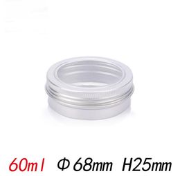 60ML Aluminum Cream Jar Pot with Visible Window Silver Box Screw Lid Nail Art Makeup Lip Gloss Empty Cosmetic Metal Tin Containers SN2178