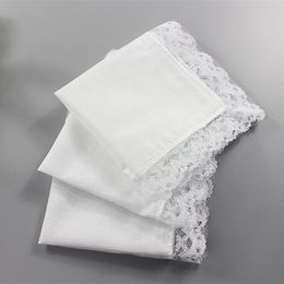 12pcs DIY White Pure Handkerchief Cotton lace Handmade Wending party Handkerchief size: 23cm x25cm