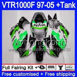 Body For HONDA VTR1000F SuperHawk 97 98 99 03 04 05 256HM.42 VTR 1000 F 1000F VTR1000 F 1997 1998 1999 2003 2004 2005 Repsol green Fairing