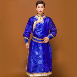 Mongolia clothes male long sleeve national blue Gown adult mongolian Robe grassland festival stage wear for men oriental ethnic costume